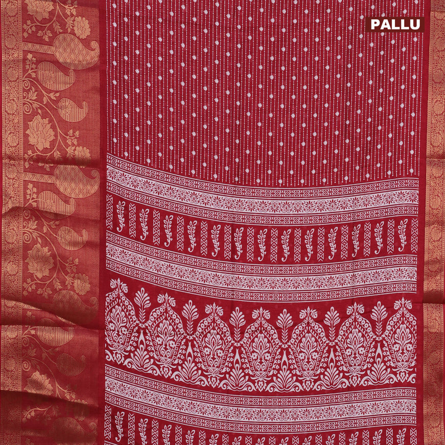 Semi dola saree maroon with allover prints and long rich zari woven border