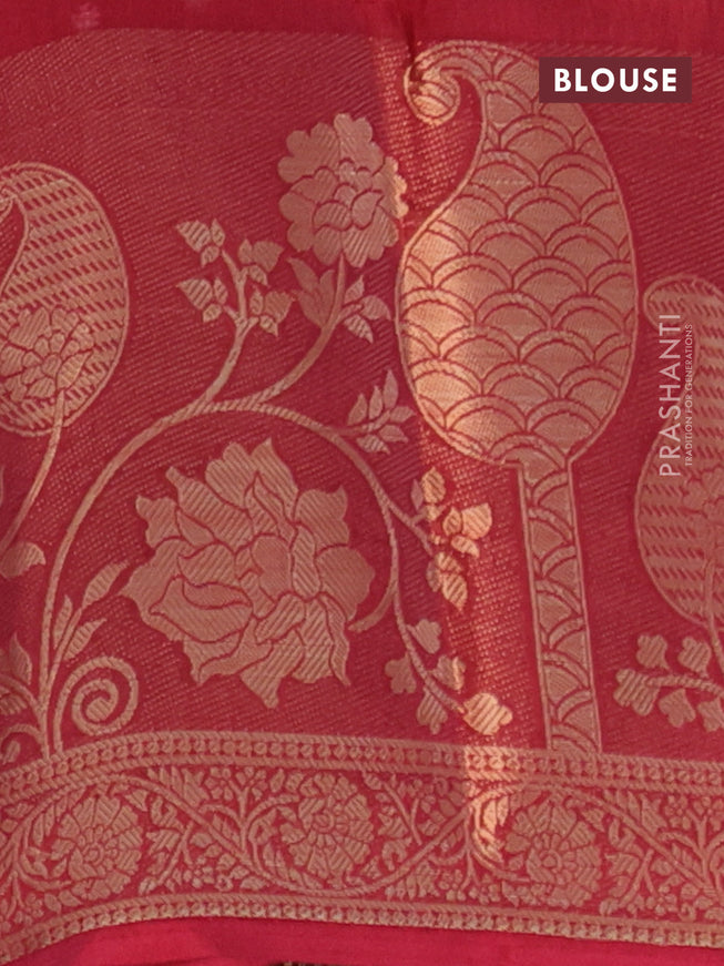 Semi dola saree maroon with allover prints and long rich zari woven border