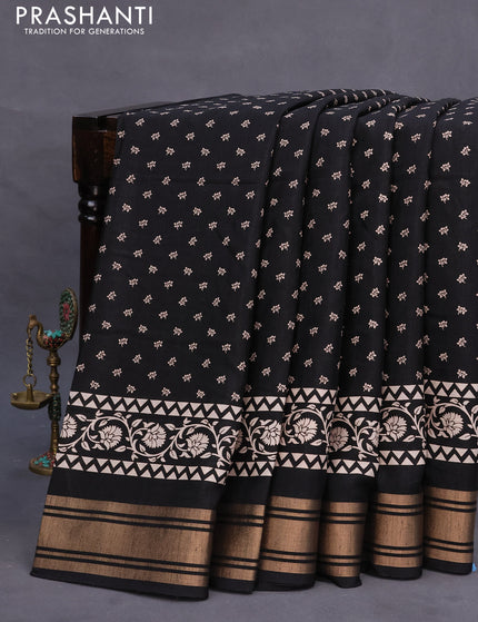 Semi matka tussar saree black with allover floral butta prints and zari woven border