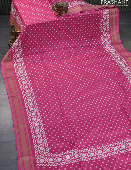 Semi matka tussar saree pink with allover floral butta prints and zari woven border