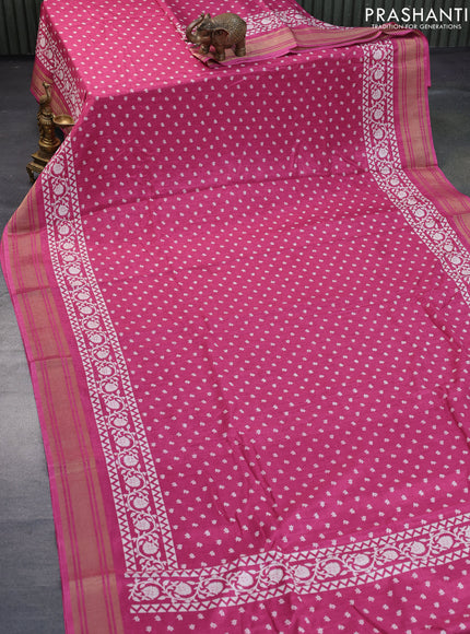 Semi matka tussar saree pink with allover floral butta prints and zari woven border