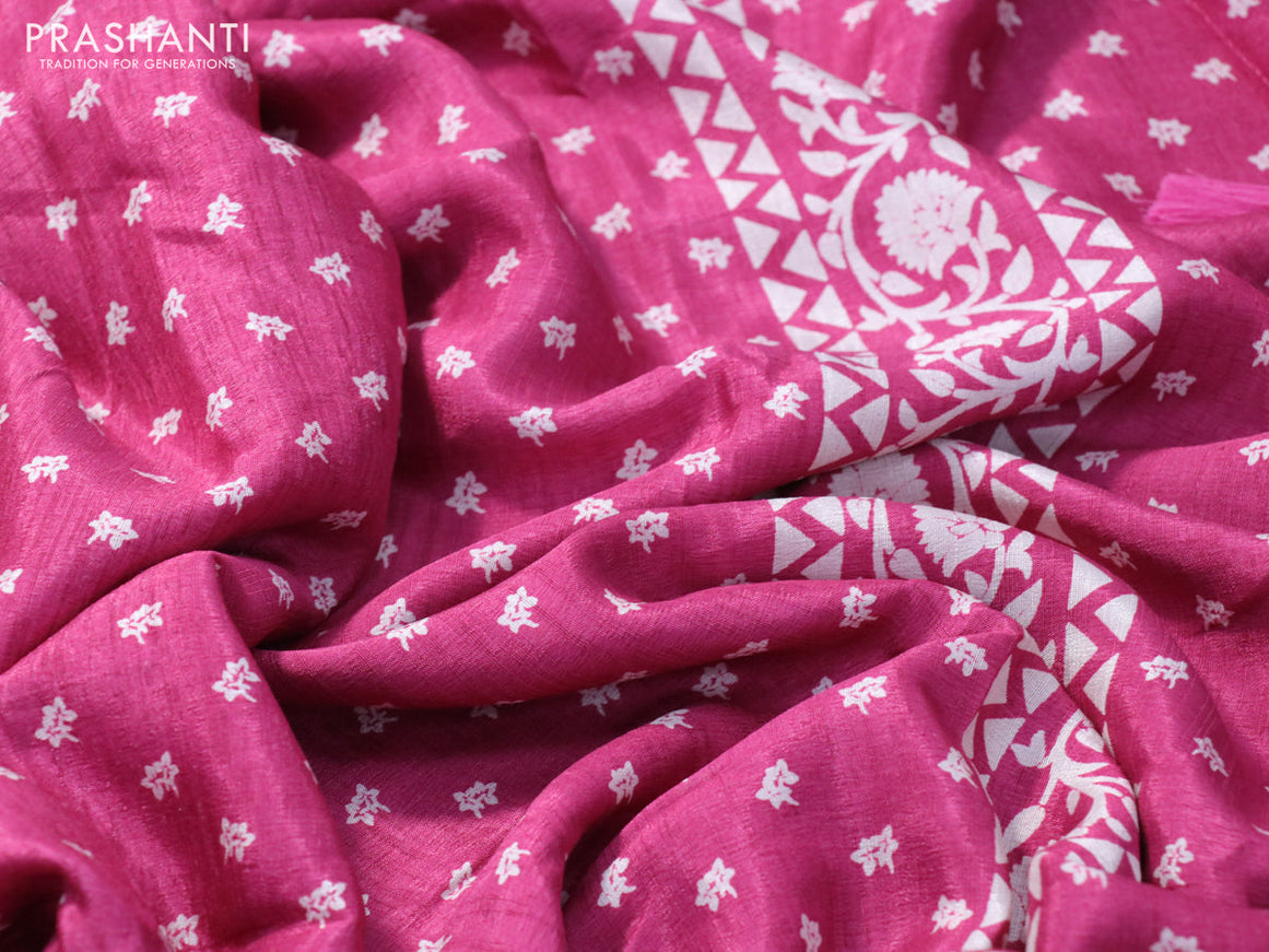 Semi matka tussar saree pink with allover floral butta prints and zari woven border