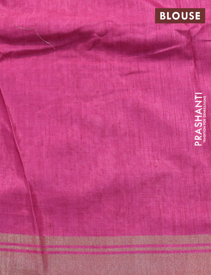 Semi matka tussar saree pink with allover floral butta prints and zari woven border