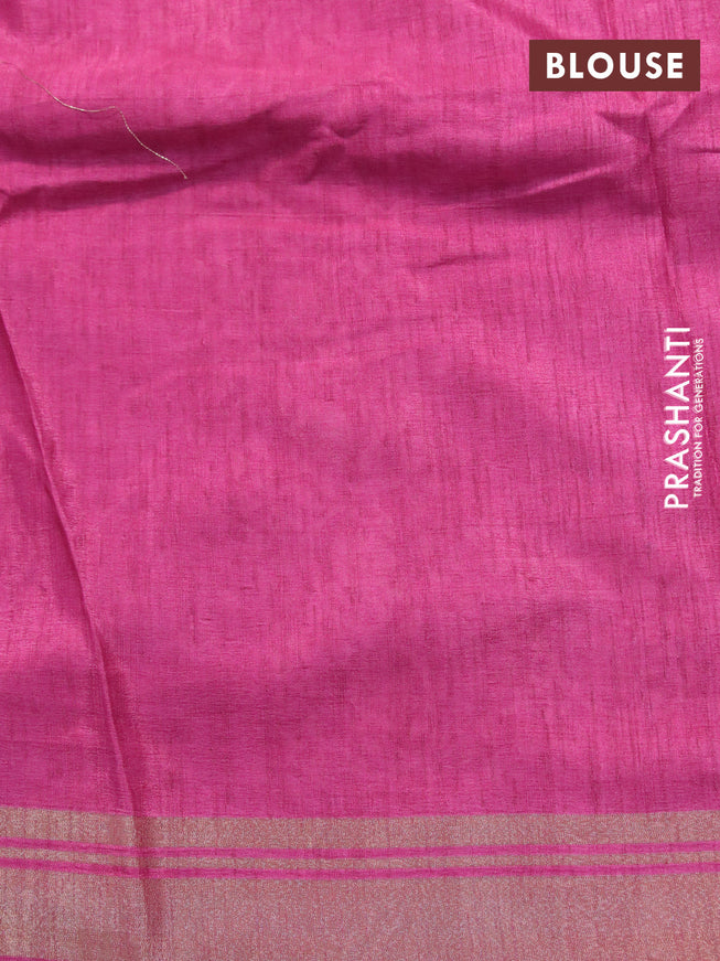 Semi matka tussar saree pink with allover floral butta prints and zari woven border