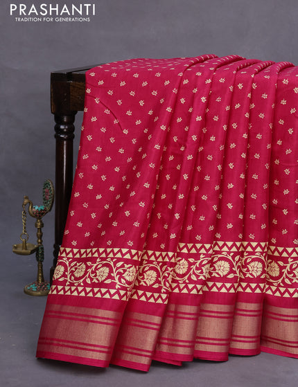 Semi matka tussar saree dark pink with allover floral butta prints and zari woven border