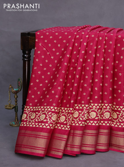 Semi matka tussar saree dark pink with allover floral butta prints and zari woven border