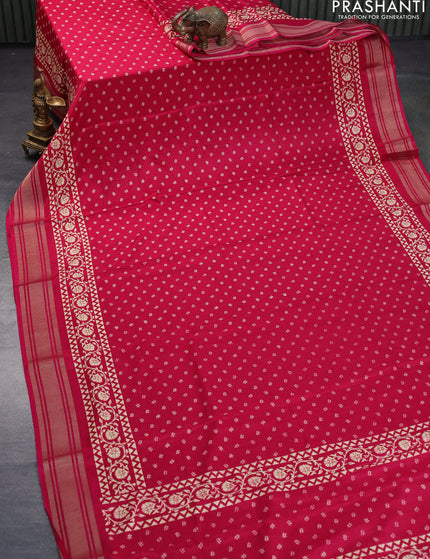 Semi matka tussar saree dark pink with allover floral butta prints and zari woven border