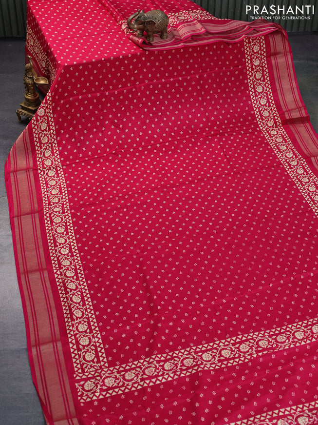 Semi matka tussar saree dark pink with allover floral butta prints and zari woven border