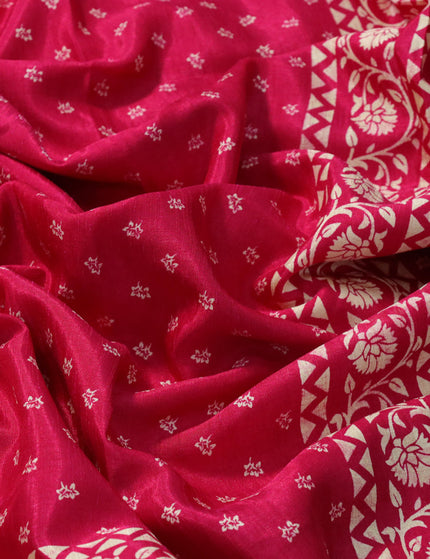 Semi matka tussar saree dark pink with allover floral butta prints and zari woven border