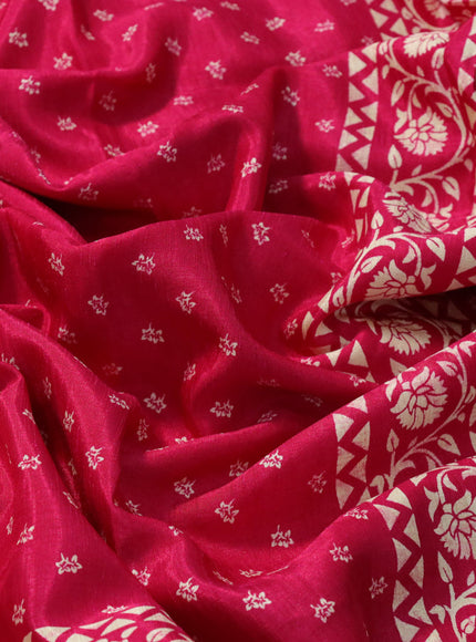 Semi matka tussar saree dark pink with allover floral butta prints and zari woven border