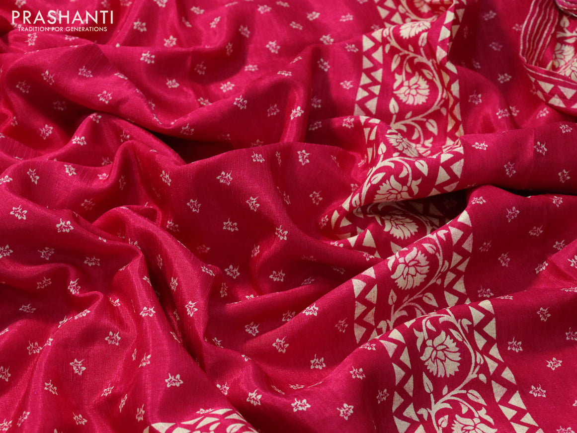 Semi matka tussar saree dark pink with allover floral butta prints and zari woven border