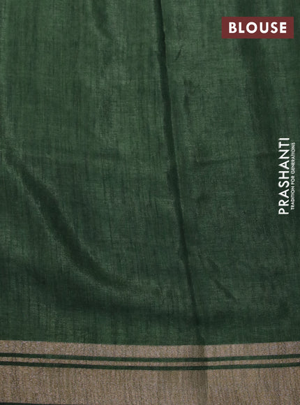 Semi matka tussar saree sap green with allover floral butta prints and zari woven border