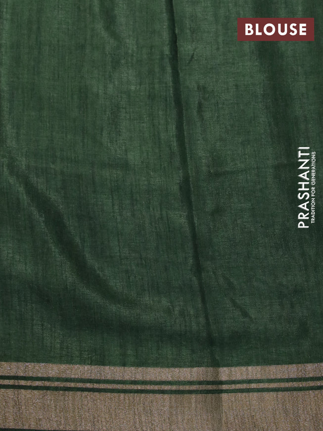 Semi matka tussar saree sap green with allover floral butta prints and zari woven border