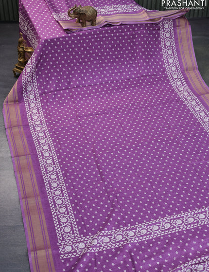 Semi matka tussar saree lavender shade with allover floral butta prints and zari woven border