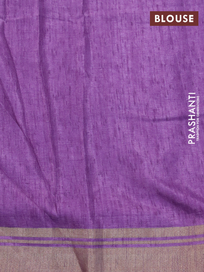 Semi matka tussar saree lavender shade with allover floral butta prints and zari woven border