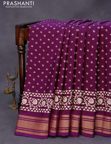 Semi matka tussar saree magenta pink with allover floral butta prints and zari woven border