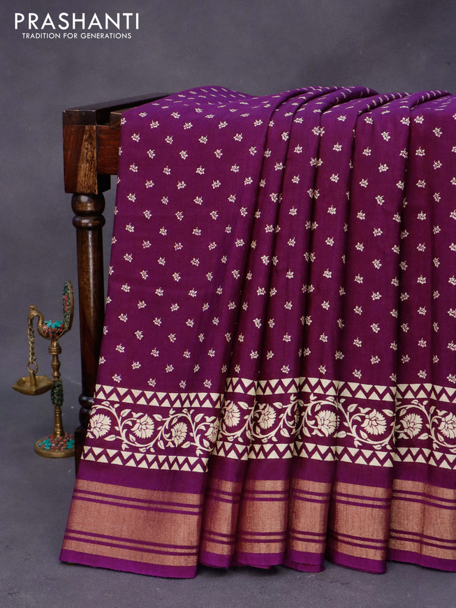 Semi matka tussar saree magenta pink with allover floral butta prints and zari woven border