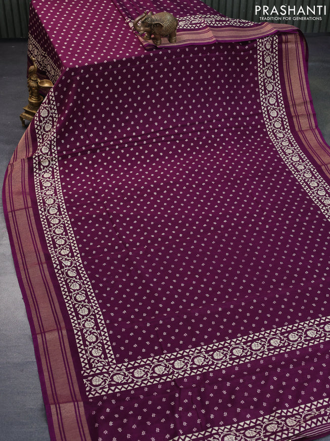 Semi matka tussar saree magenta pink with allover floral butta prints and zari woven border