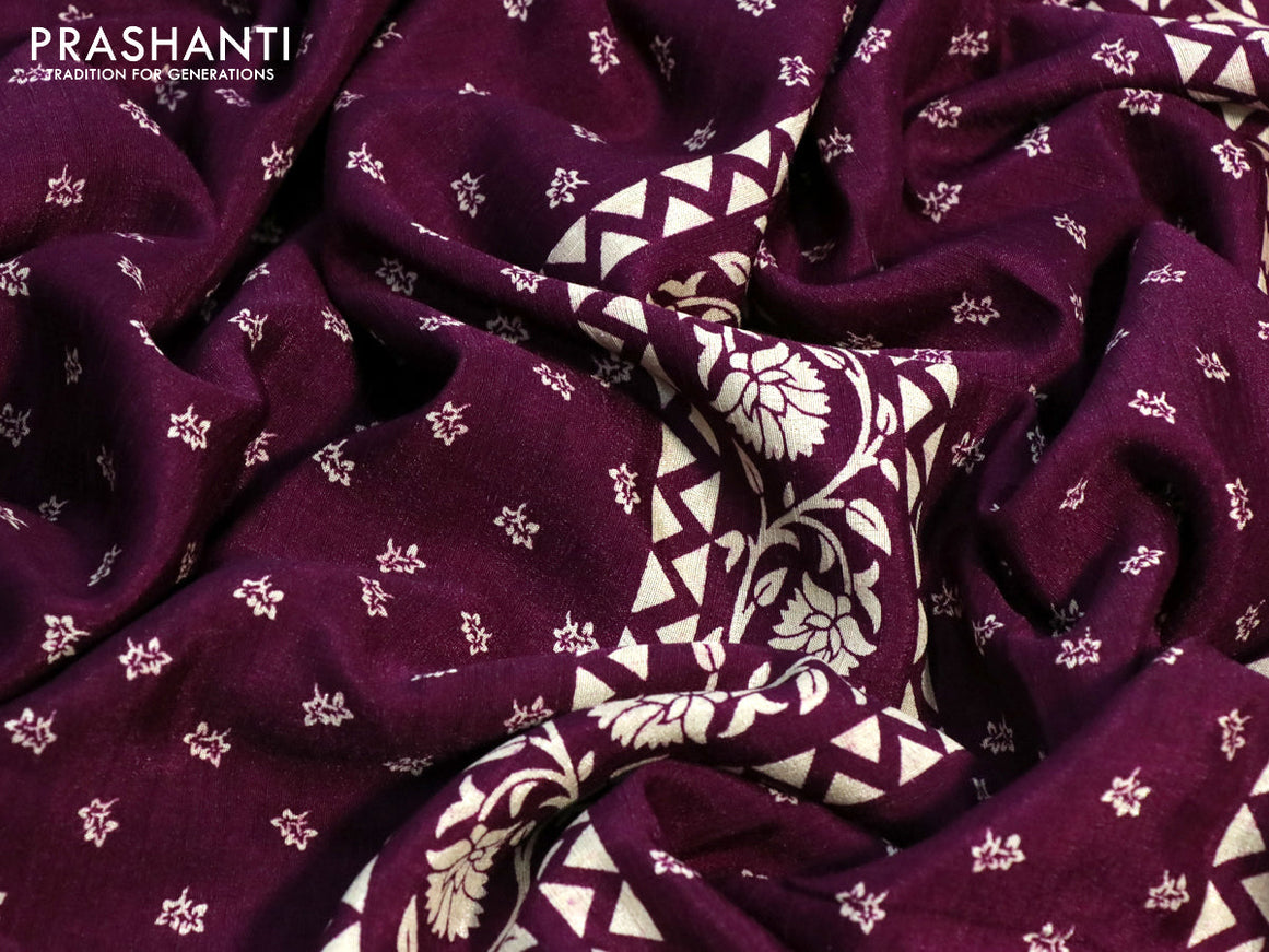 Semi matka tussar saree magenta pink with allover floral butta prints and zari woven border