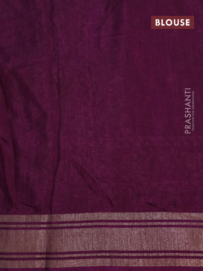 Semi matka tussar saree magenta pink with allover floral butta prints and zari woven border