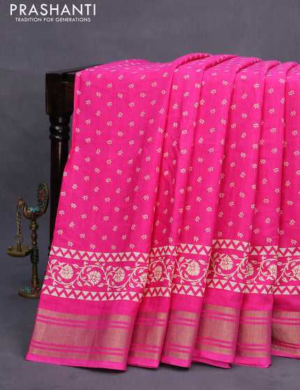 Semi matka tussar saree pink with allover floral butta prints and zari woven border