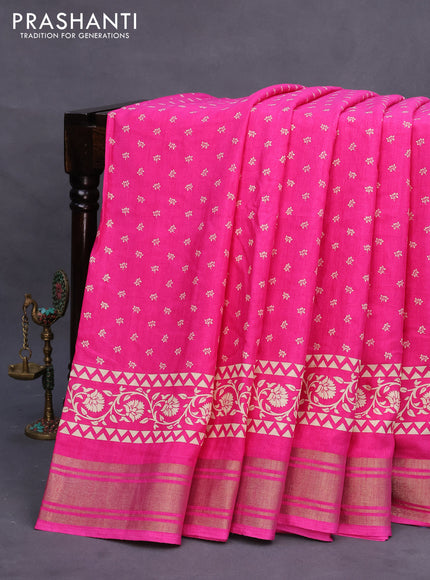 Semi matka tussar saree pink with allover floral butta prints and zari woven border