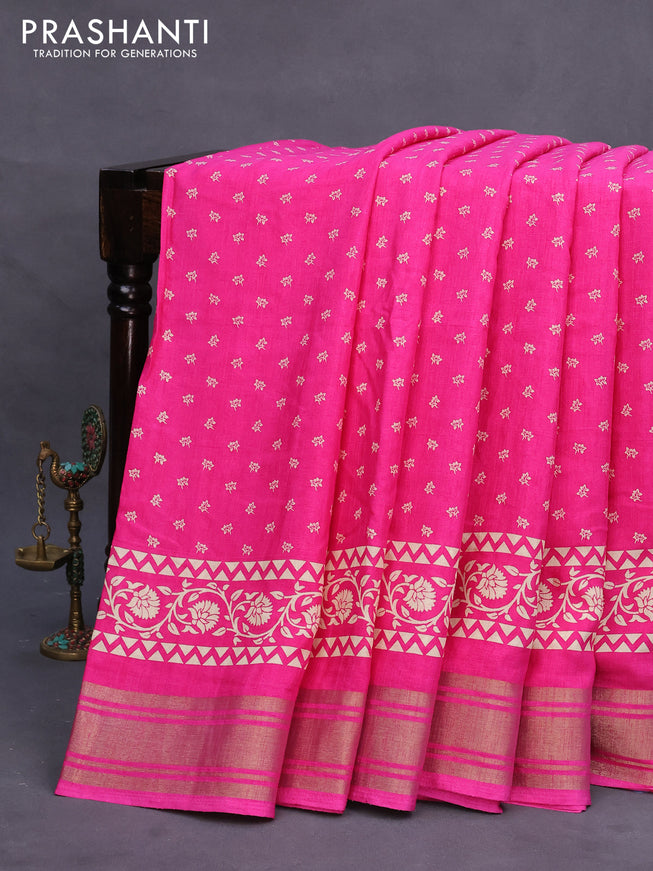 Semi matka tussar saree pink with allover floral butta prints and zari woven border