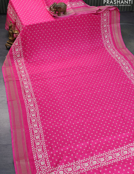 Semi matka tussar saree pink with allover floral butta prints and zari woven border