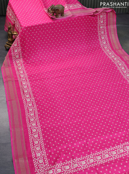 Semi matka tussar saree pink with allover floral butta prints and zari woven border