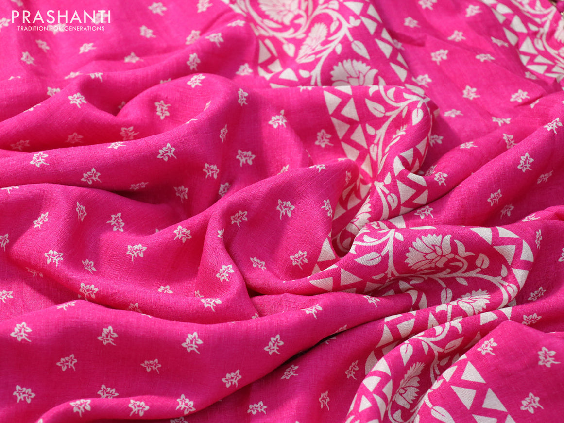 Semi matka tussar saree pink with allover floral butta prints and zari woven border