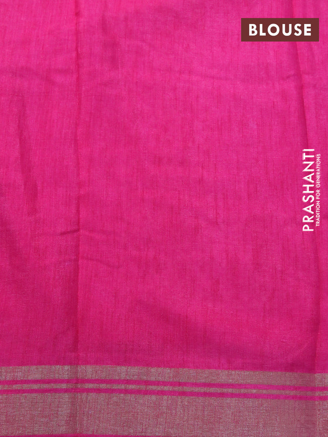 Semi matka tussar saree pink with allover floral butta prints and zari woven border