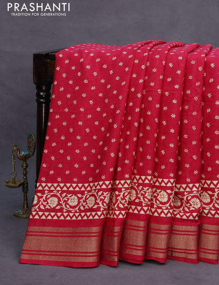 Semi matka tussar saree red with allover floral butta prints and zari woven border