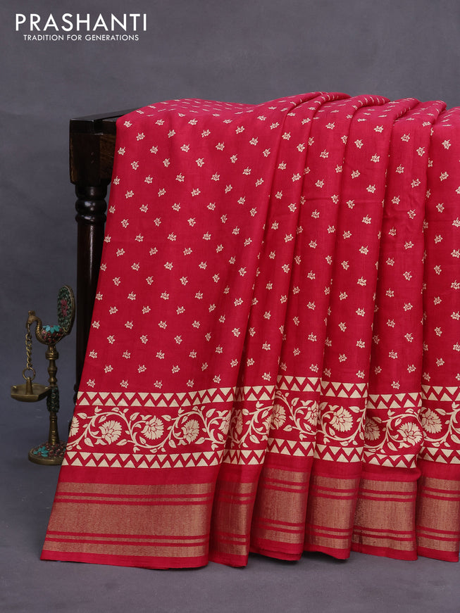 Semi matka tussar saree red with allover floral butta prints and zari woven border