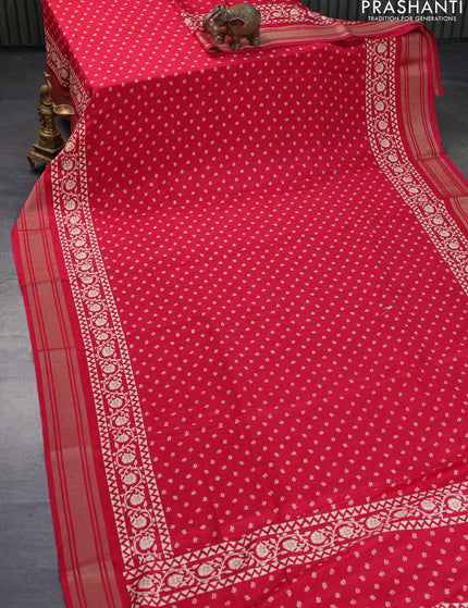 Semi matka tussar saree red with allover floral butta prints and zari woven border