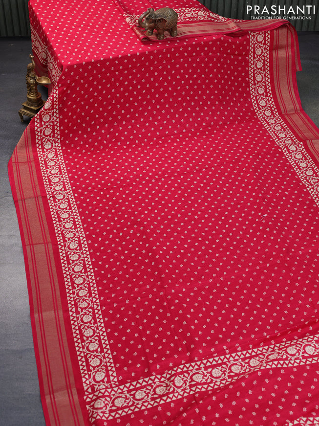 Semi matka tussar saree red with allover floral butta prints and zari woven border