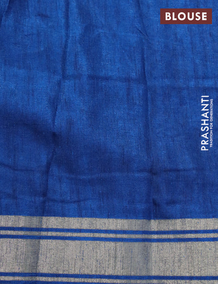 Semi matka tussar saree peacock blue with allover floral butta prints and zari woven border