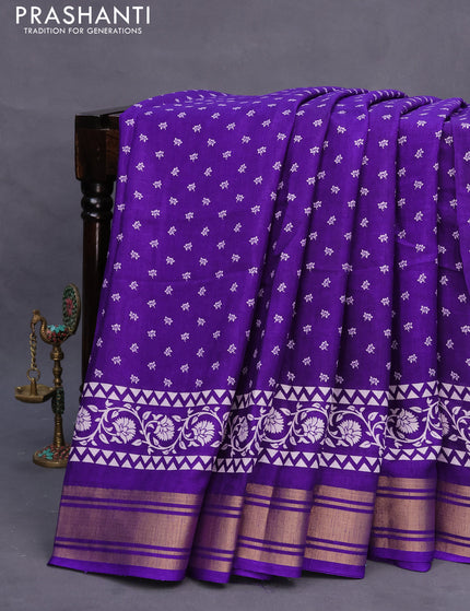 Semi matka tussar saree violet with allover floral butta prints and zari woven border