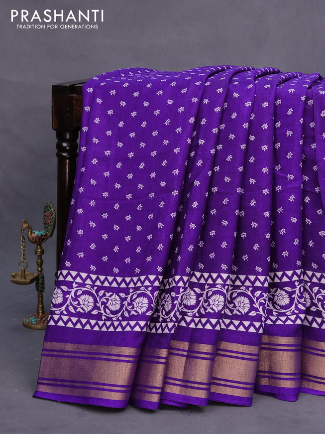 Semi matka tussar saree violet with allover floral butta prints and zari woven border