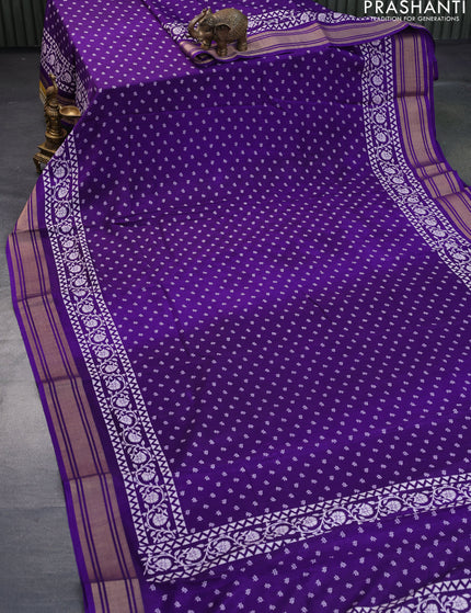 Semi matka tussar saree violet with allover floral butta prints and zari woven border