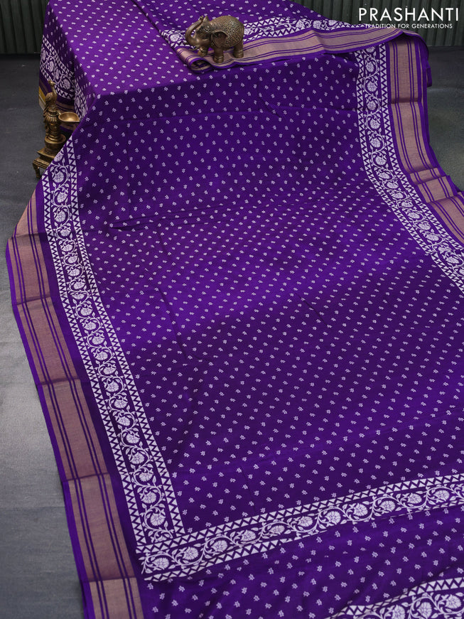 Semi matka tussar saree violet with allover floral butta prints and zari woven border