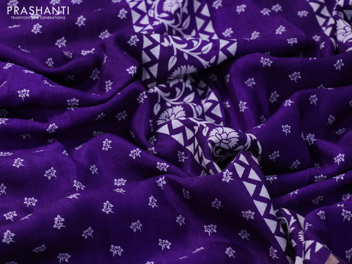 Semi matka tussar saree violet with allover floral butta prints and zari woven border