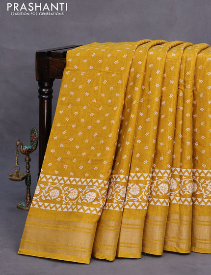 Semi matka tussar saree dark mustard shade with allover floral butta prints and zari woven border