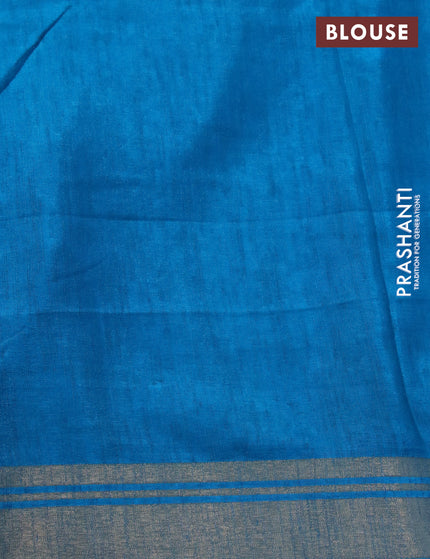 Semi matka tussar saree teal blue with allover floral butta prints and zari woven border