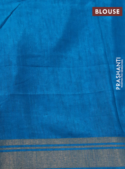 Semi matka tussar saree teal blue with allover floral butta prints and zari woven border