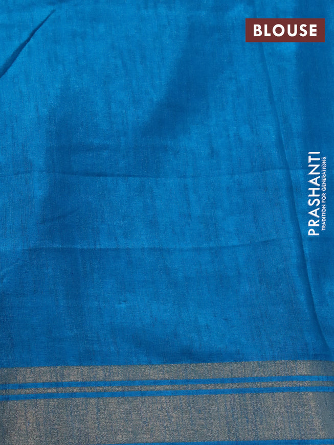 Semi matka tussar saree teal blue with allover floral butta prints and zari woven border