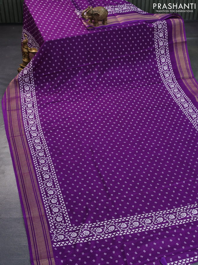 Semi matka tussar saree violet with allover floral butta prints and zari woven border