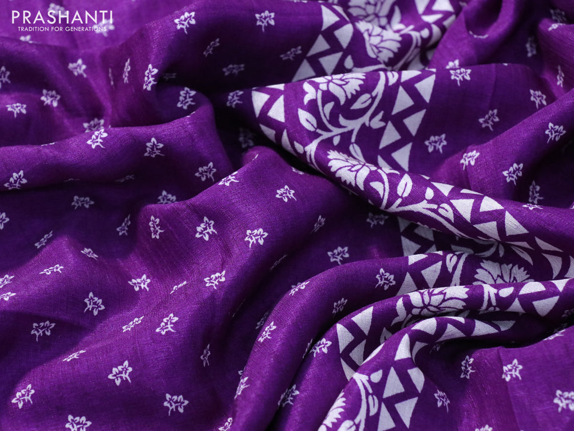 Semi matka tussar saree violet with allover floral butta prints and zari woven border