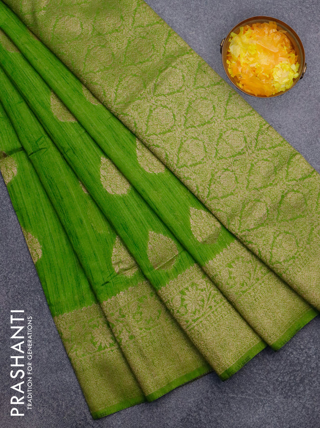 Banarasi semi matka silk saree light green with zari woven buttas and zari woven border