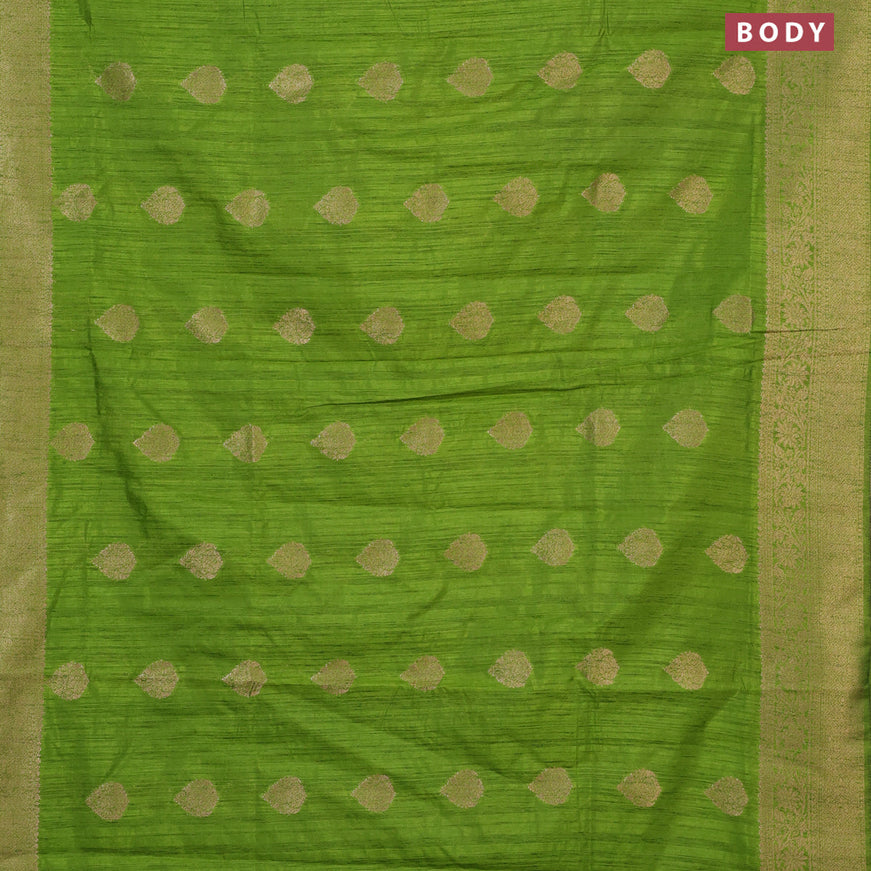 Banarasi semi matka silk saree light green with zari woven buttas and zari woven border