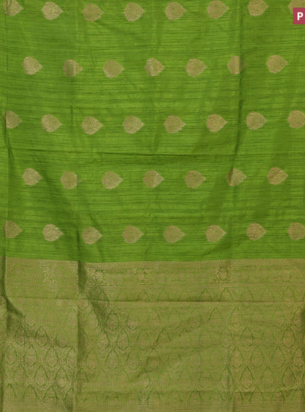 Banarasi semi matka silk saree light green with zari woven buttas and zari woven border